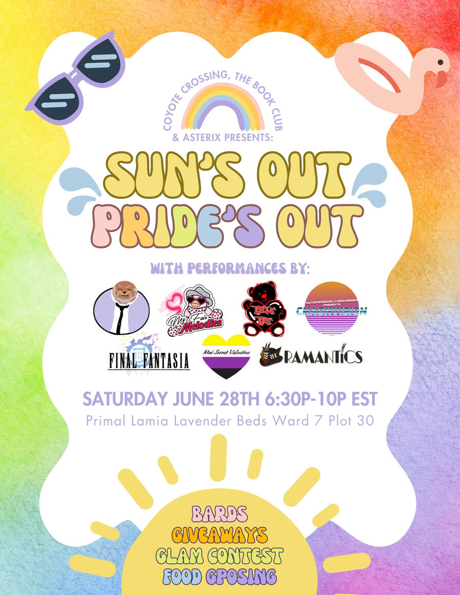 Sun's Out Pride's Out Sun's Out Pride's out poster with band logos, rainbows, and stylized summer objects
